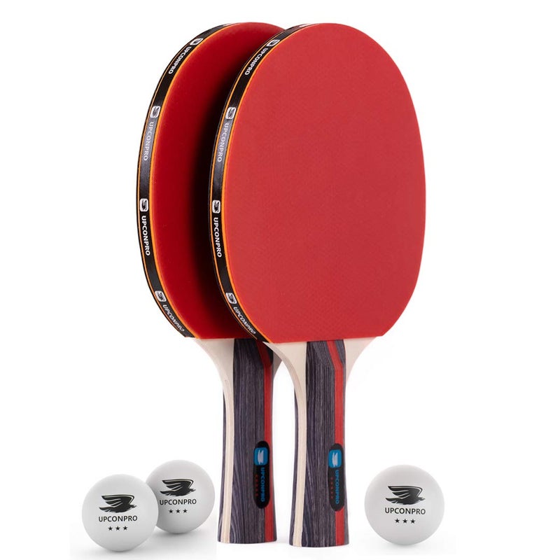 UPCONPRO Professional Ping Pong Paddle Set - 2 Pack Premium Table Tennis Racket Set, 3 Professional Game Balls, Training Recreational Racquet Kit, Durable Handle Sturdy Rubber, Portable Carry Case Bag - Image 1